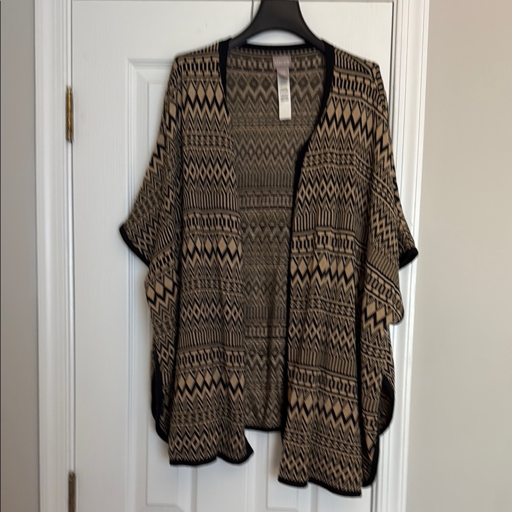 Chico's Black and Tan Geometric Poncho